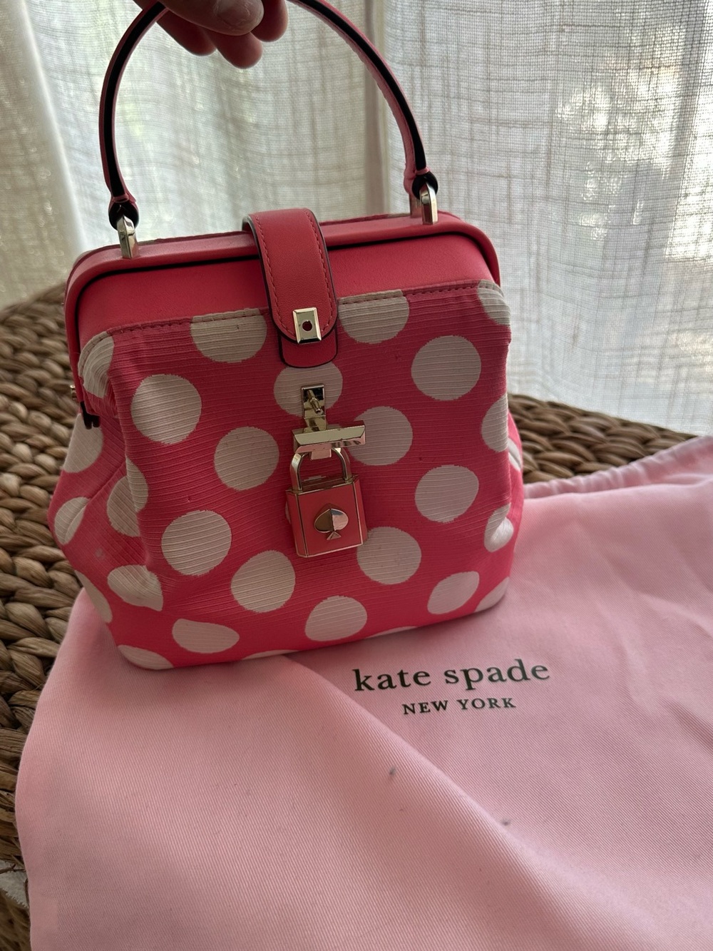 kate spade pink and white polka dot top-handle satchel